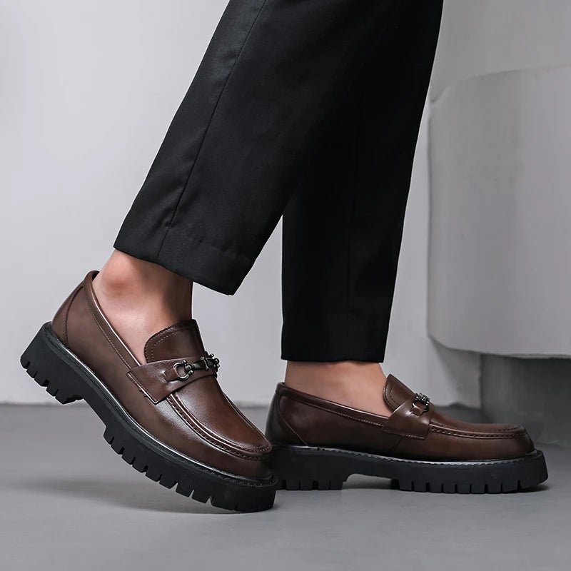 Men's Leather Loafers Metal Buckle Slip-On