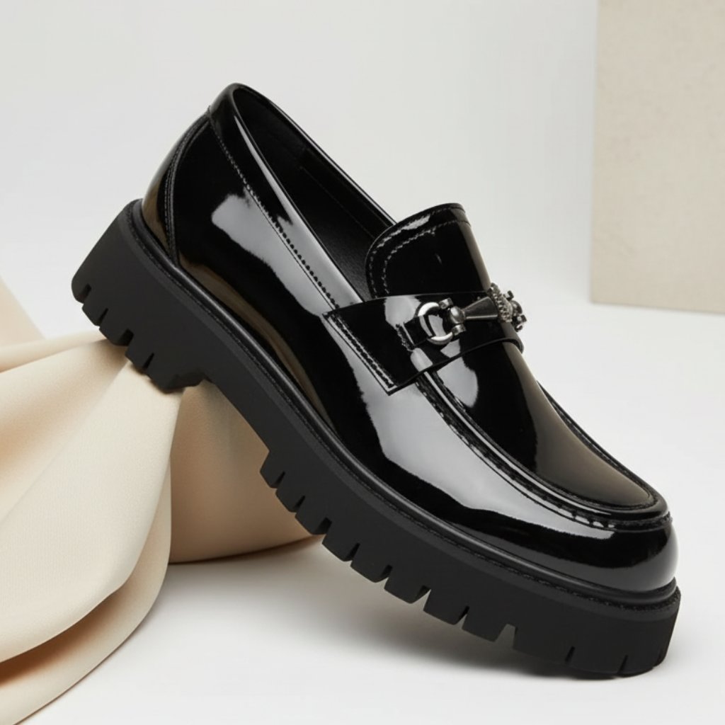 Men's Leather Loafers Metal Buckle Slip-On