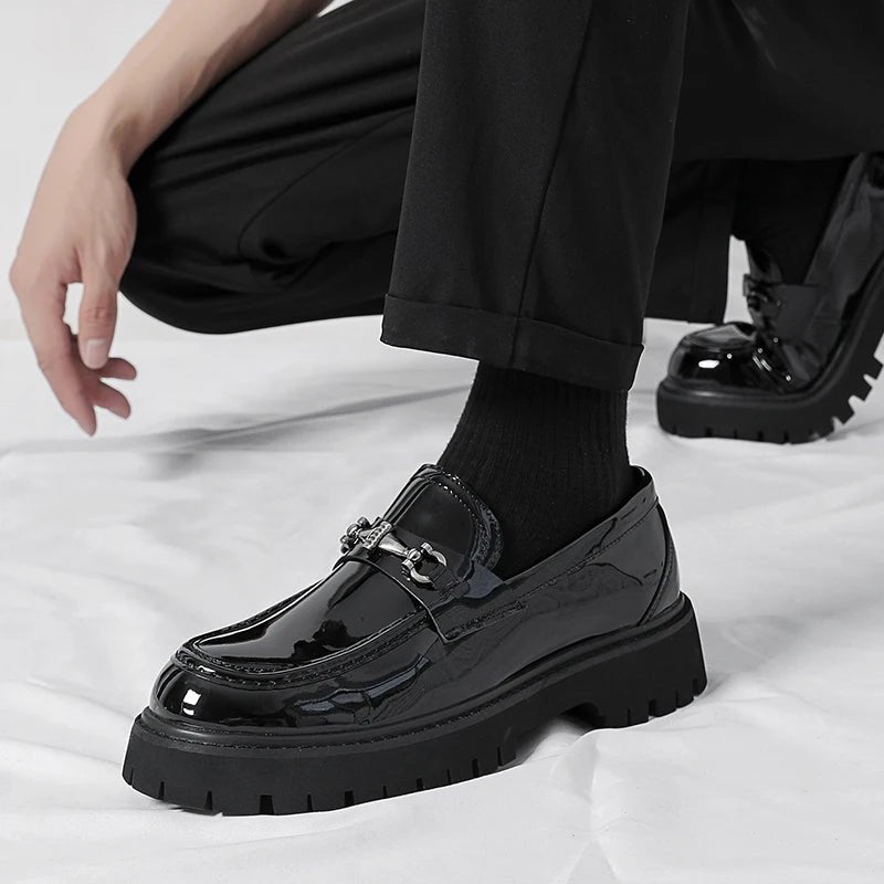 Men's Leather Loafers Metal Buckle Slip-On