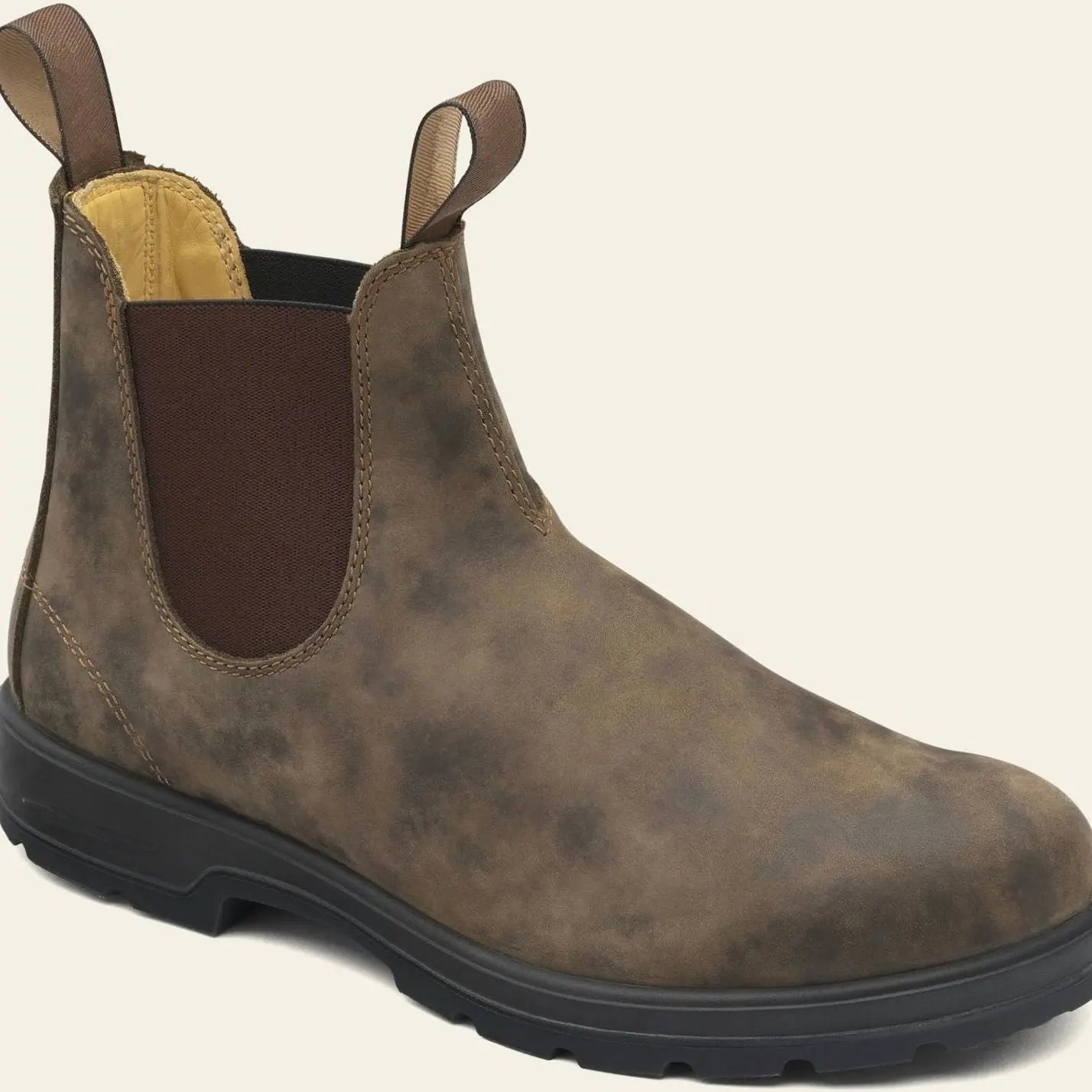 Men's Leather Slip-On Chelsea Boots Rugged Sole - Brown