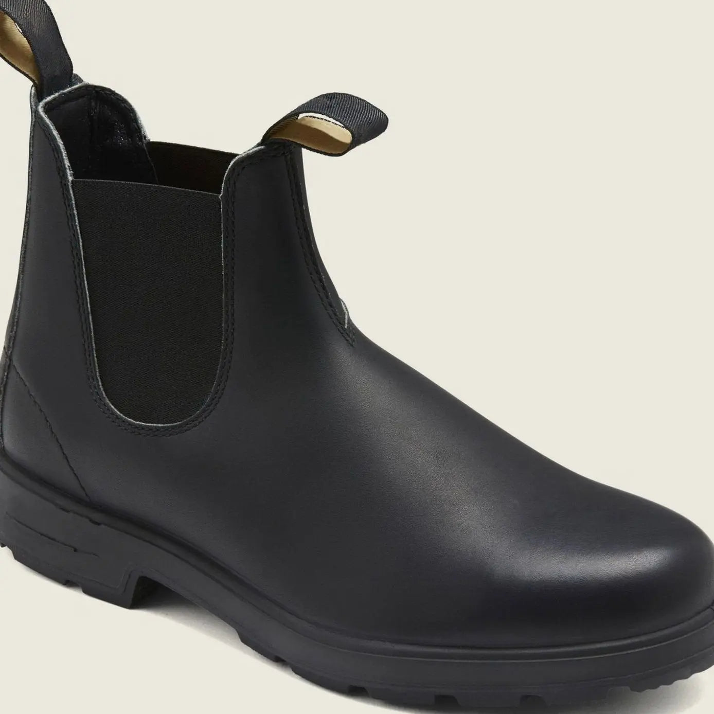 Men's Leather Slip-On Chelsea Boots Rugged Sole - Black
