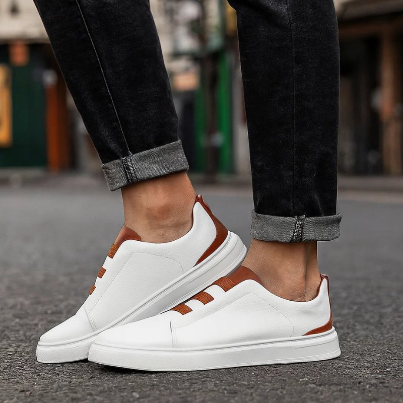 Men's Leather Slip-On Trainers Loop Lacing