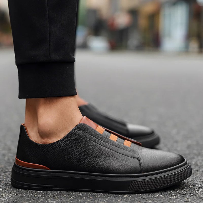 Men's Leather Slip-On Trainers Loop Lacing