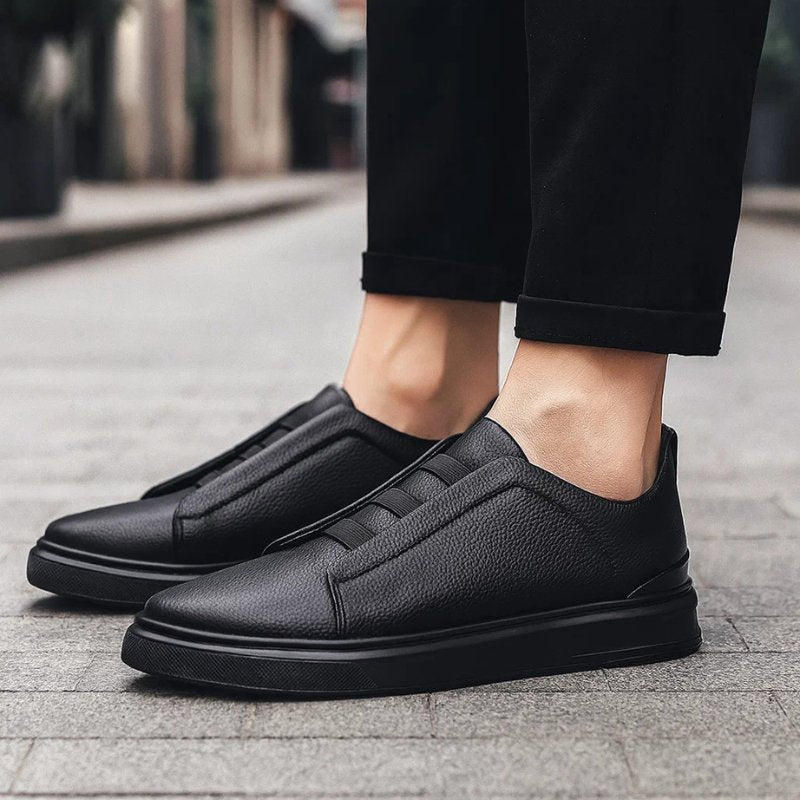 Men's Leather Slip-On Trainers Loop Lacing