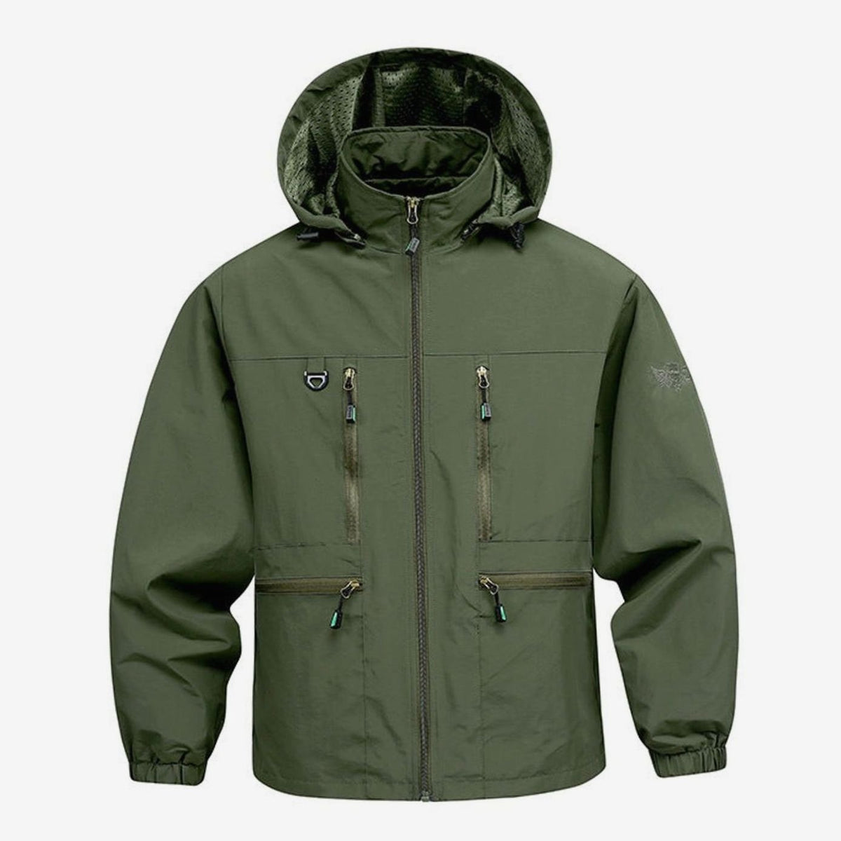 Men's Lightweight Hooded Windproof Outdoor Jacket - Military Green