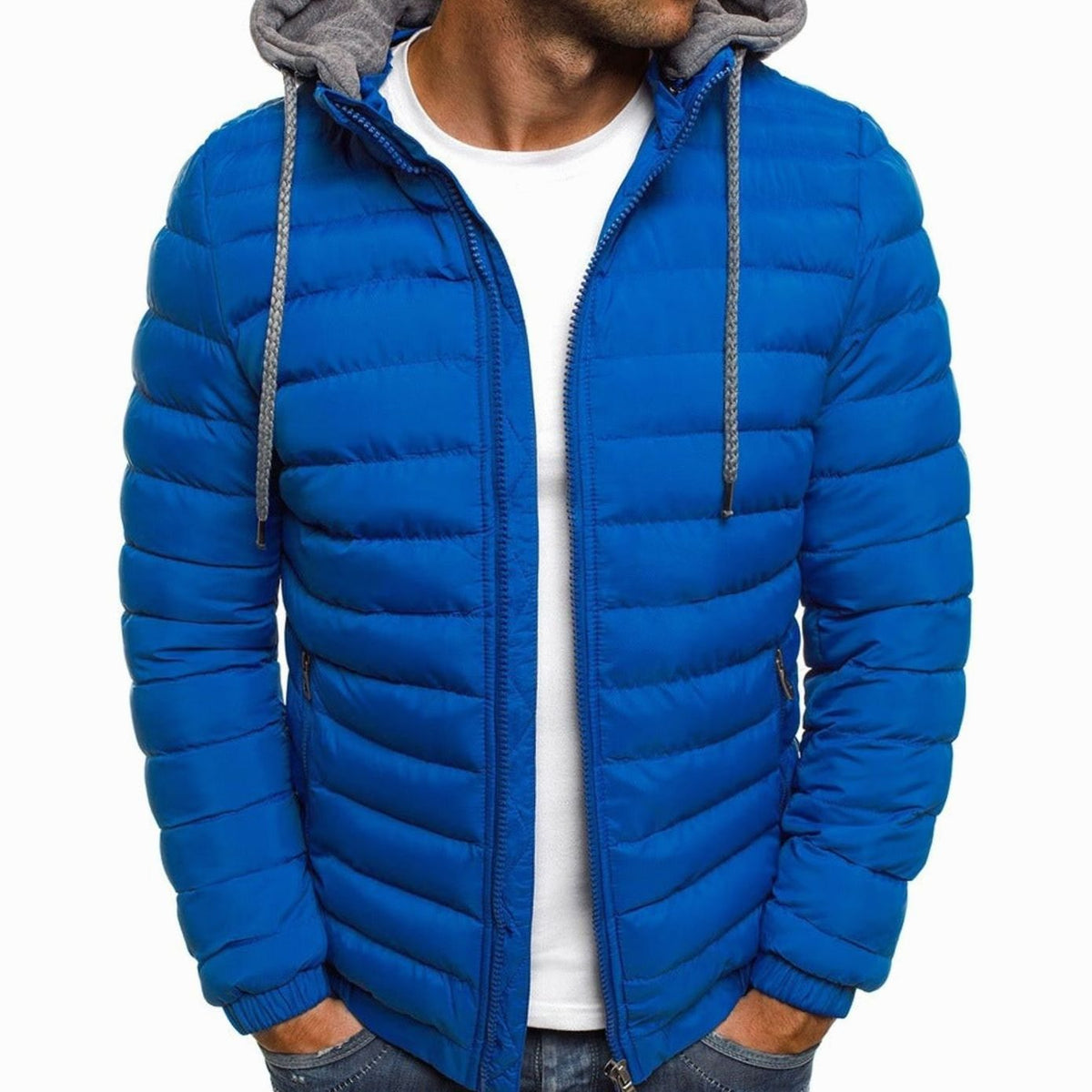 Men's Lightweight Quilted Hooded Puffer Jacket - Royal Blue