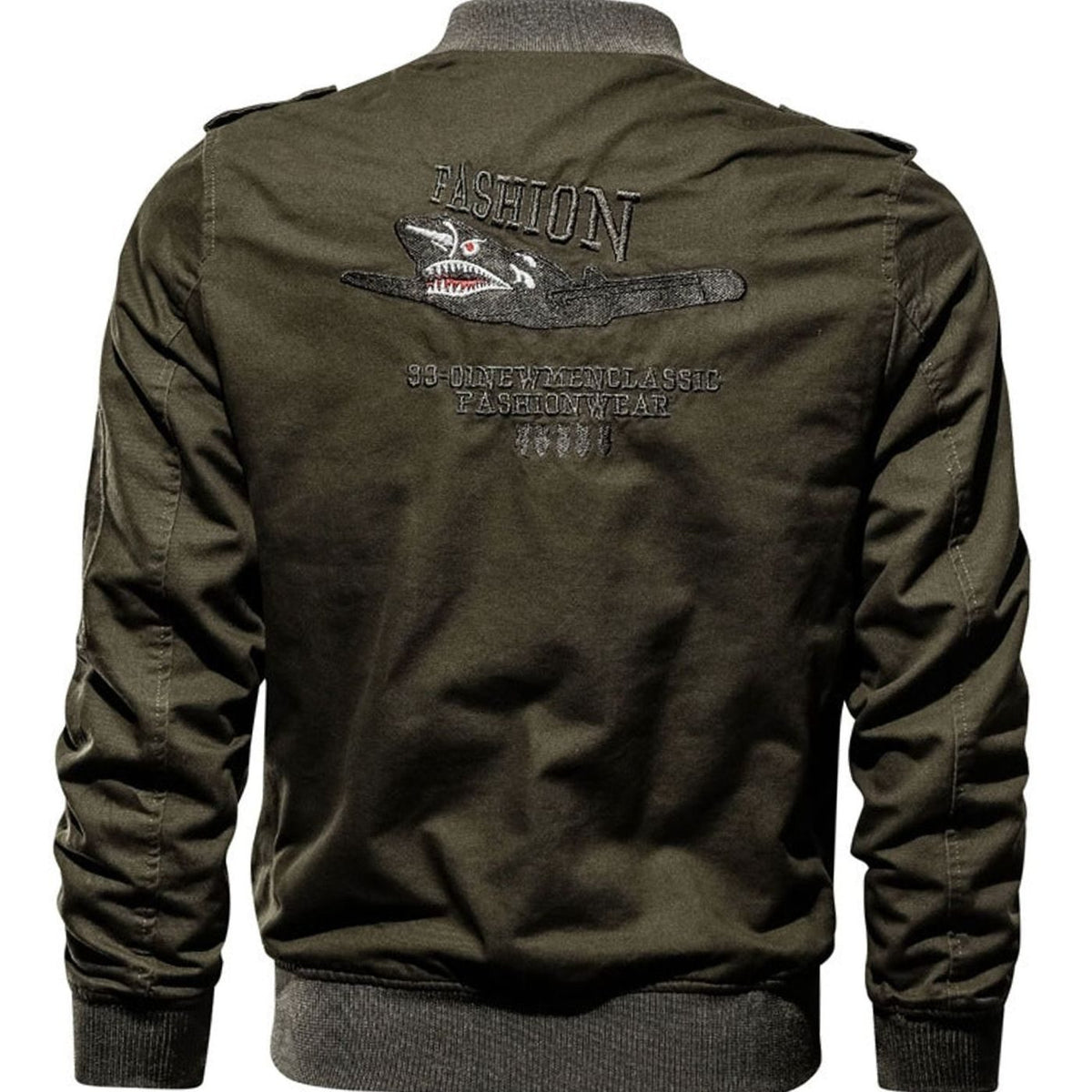 Men's Military-Patch Zip-Up Bomber Jacket