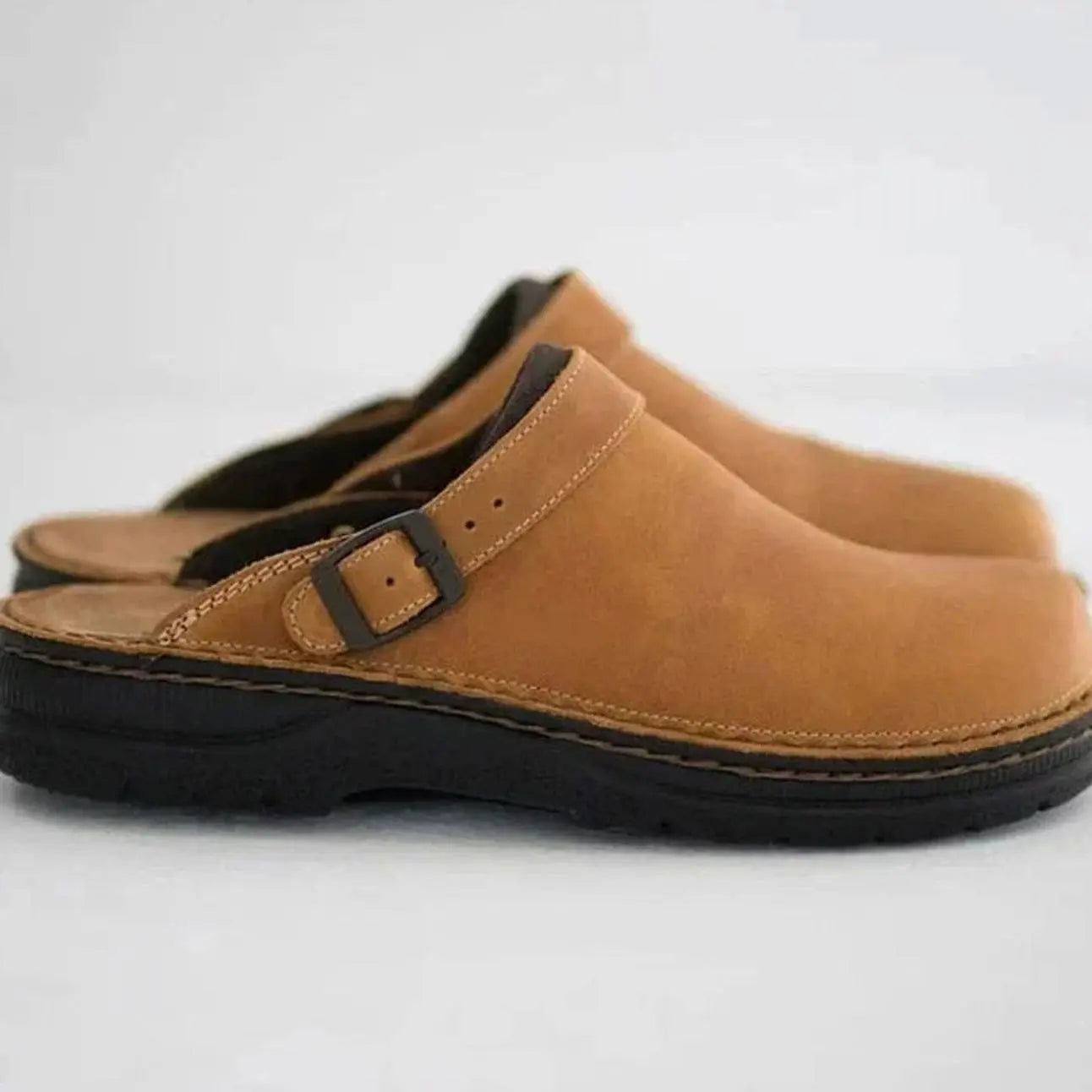 Men's Orthopaedic Leather Buckle Slip on Clogs