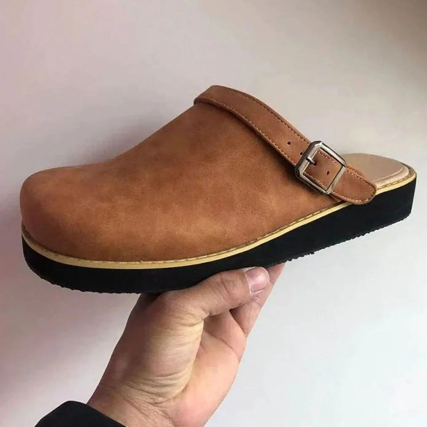 Men's Orthopaedic Leather Buckle Slip on Clogs