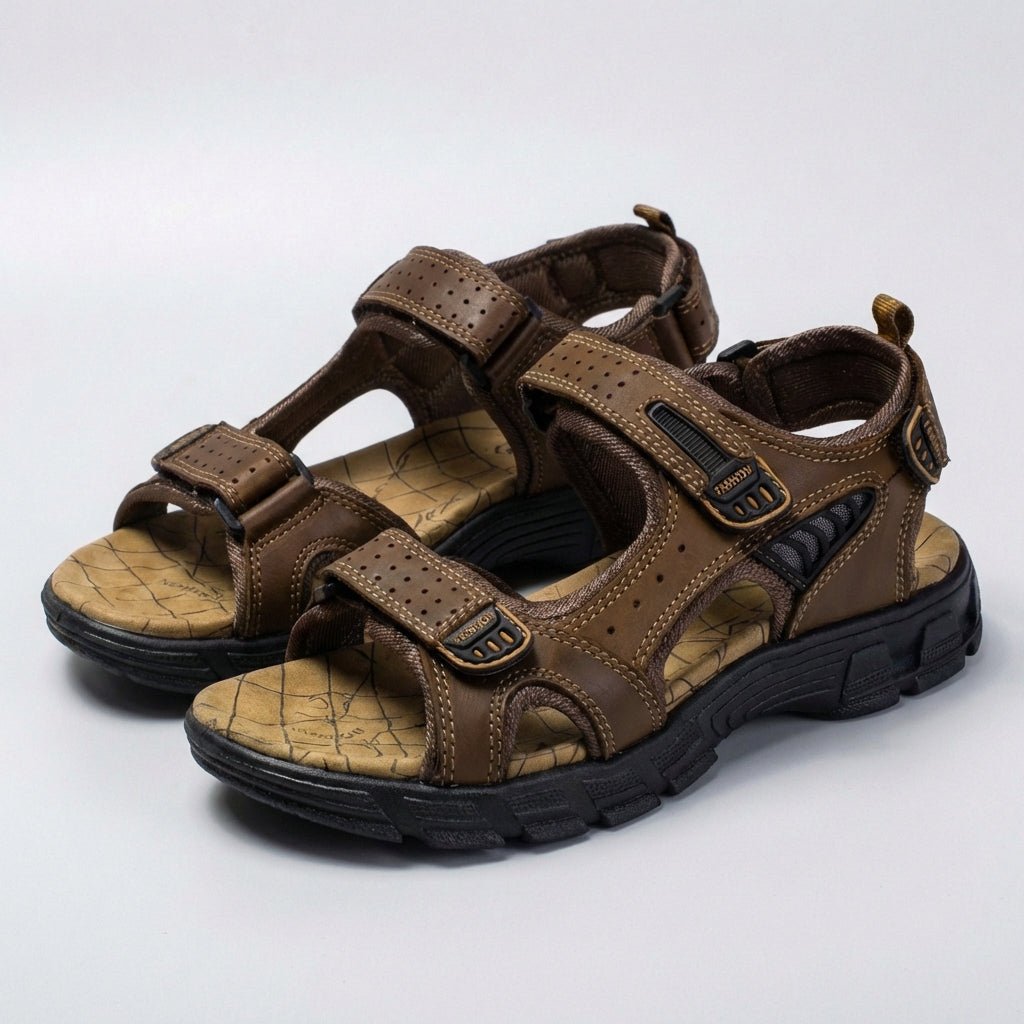 Men's Orthopedic Leather Sandals Adjustable Strap