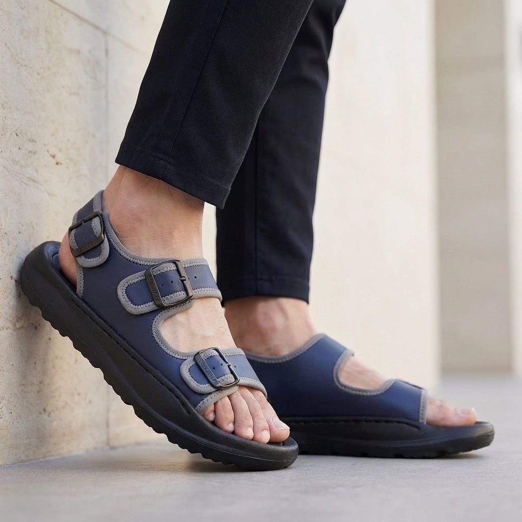 Men's Orthopedic Multi-Strap Buckle Sandals Platform - Navy Blue