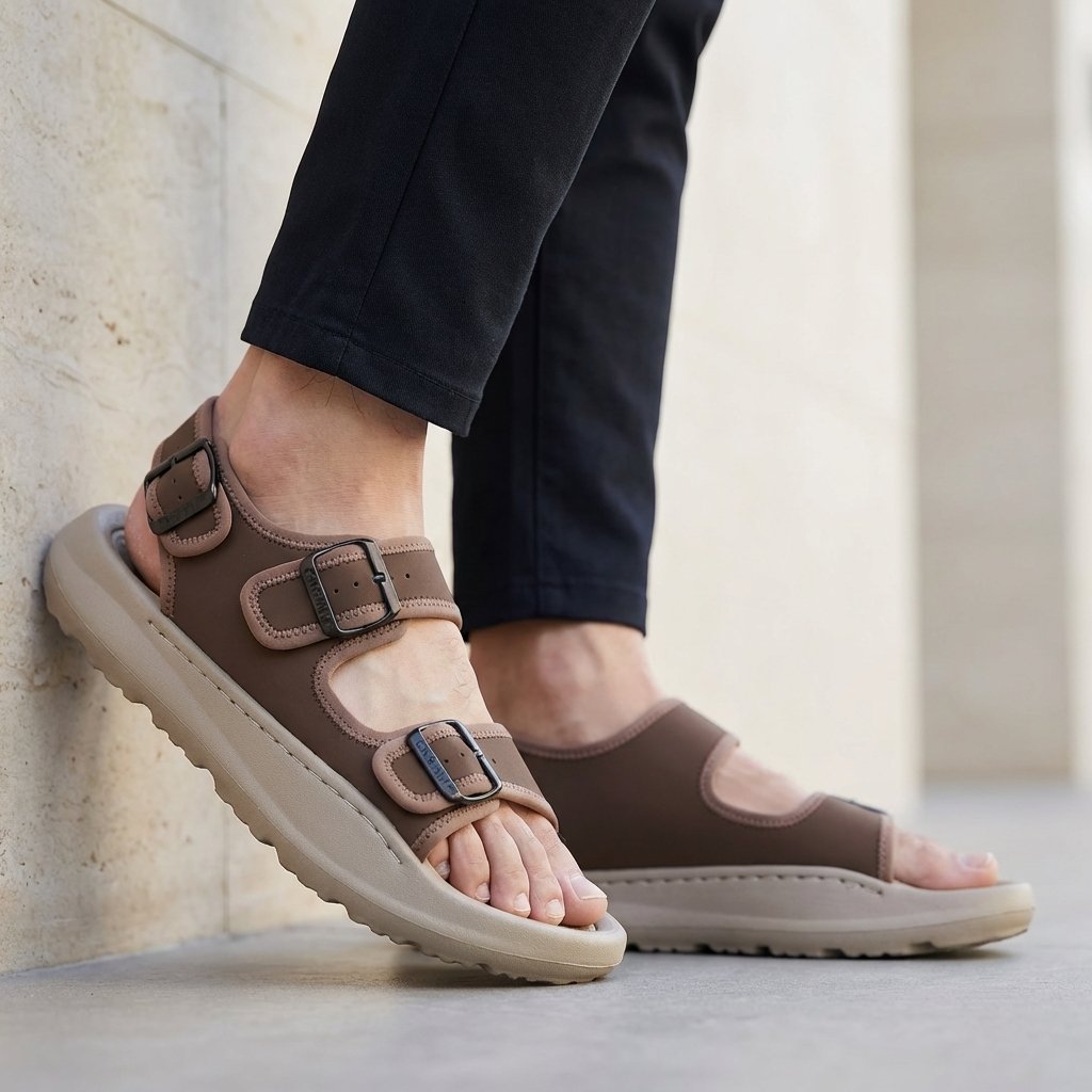 Men's Orthopedic Multi-Strap Buckle Sandals Platform - Brown