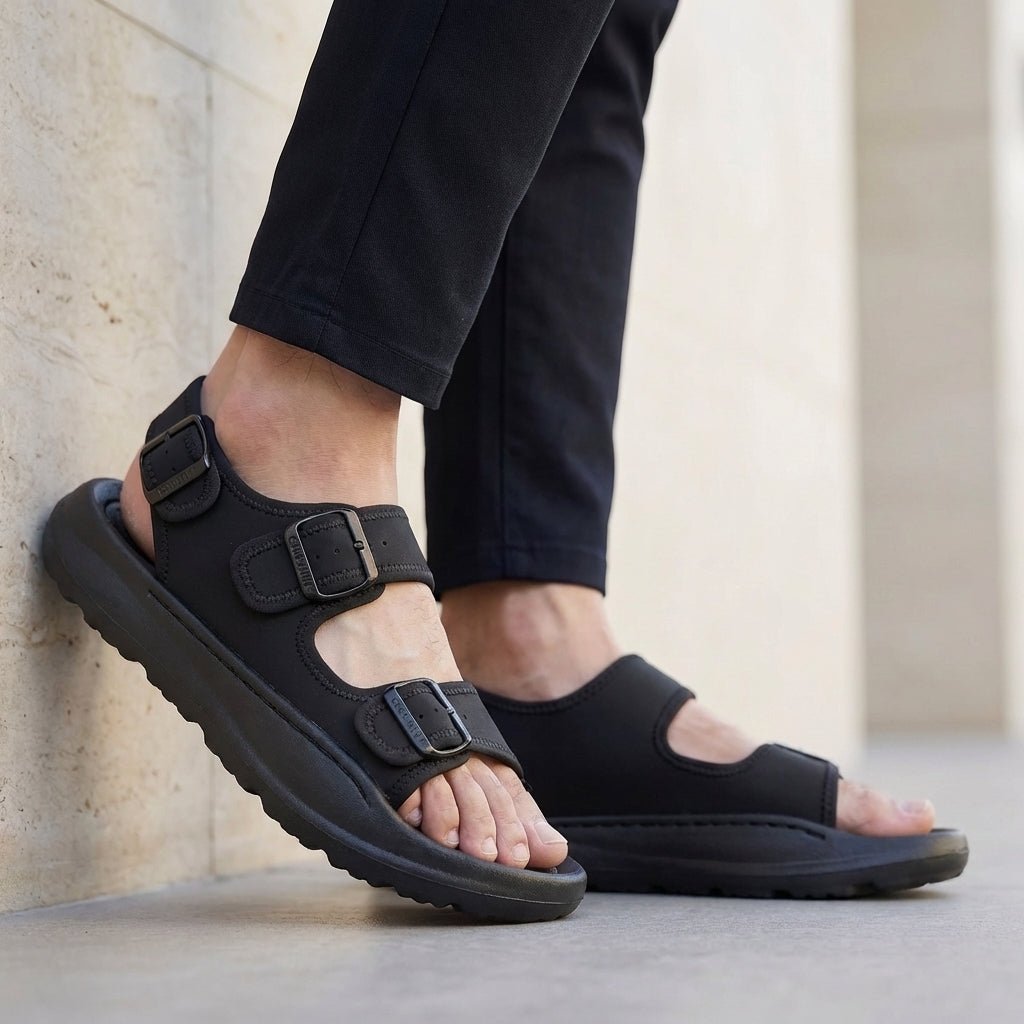 Men's Orthopedic Multi-Strap Buckle Sandals Platform - Black