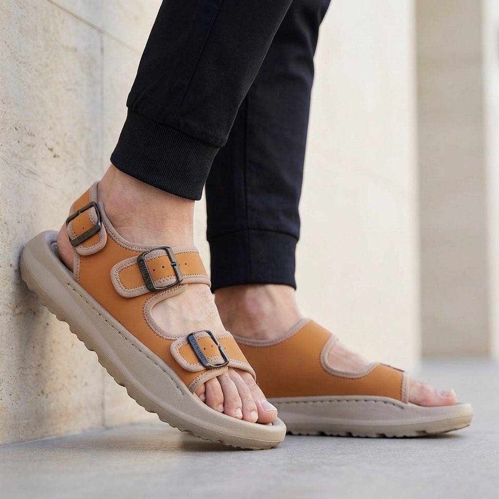 Men's Orthopedic Multi-Strap Buckle Sandals Platform - Saffron