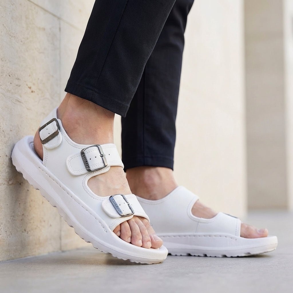 Men's Orthopedic Multi-Strap Buckle Sandals Platform - White