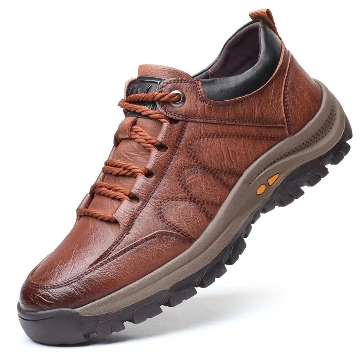 Men's Orthopedic Waterproof Leather Lace-Up Casual Shoes - Brown