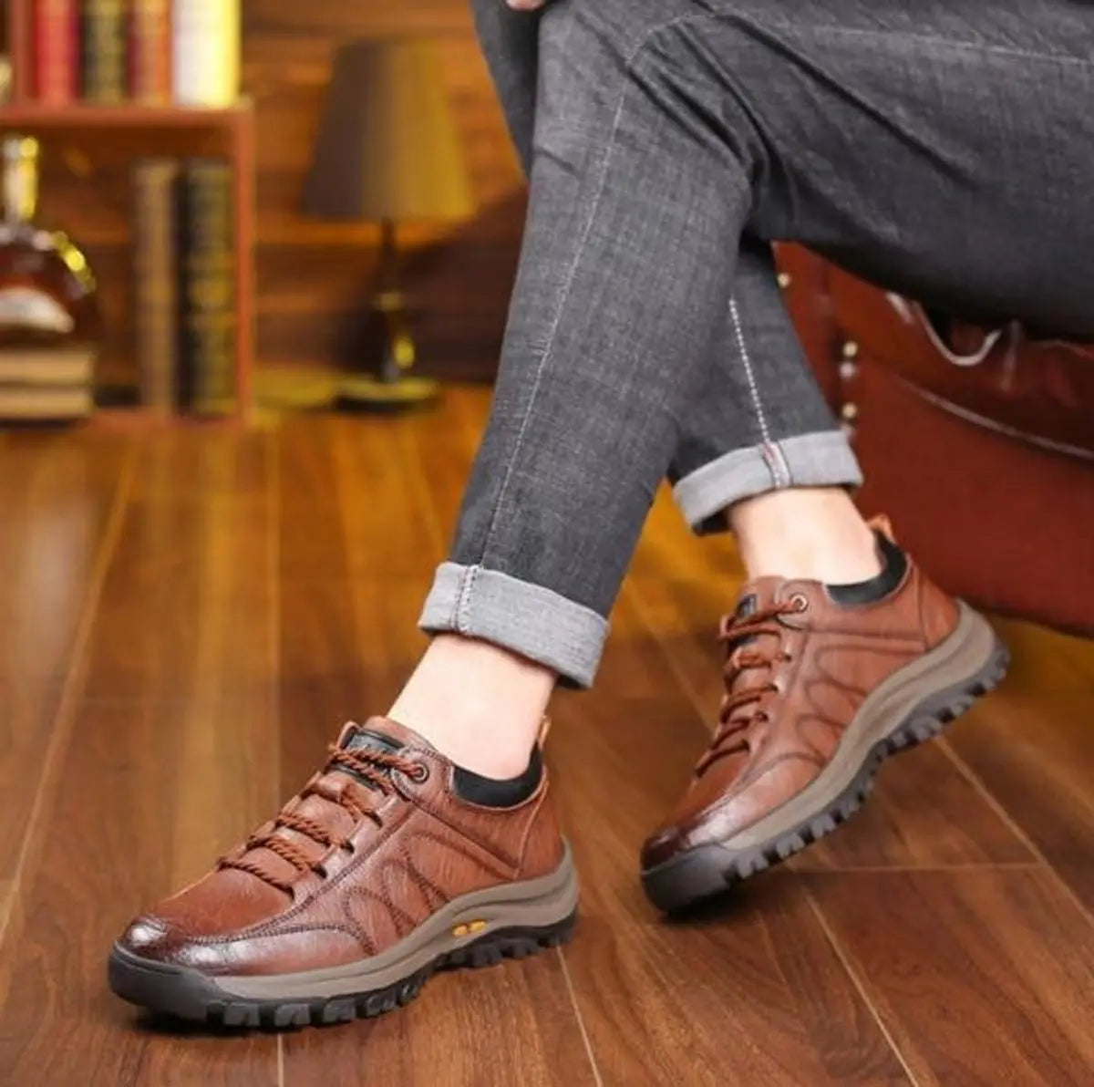 Men's Orthopedic Waterproof Leather Lace-Up Casual Shoes