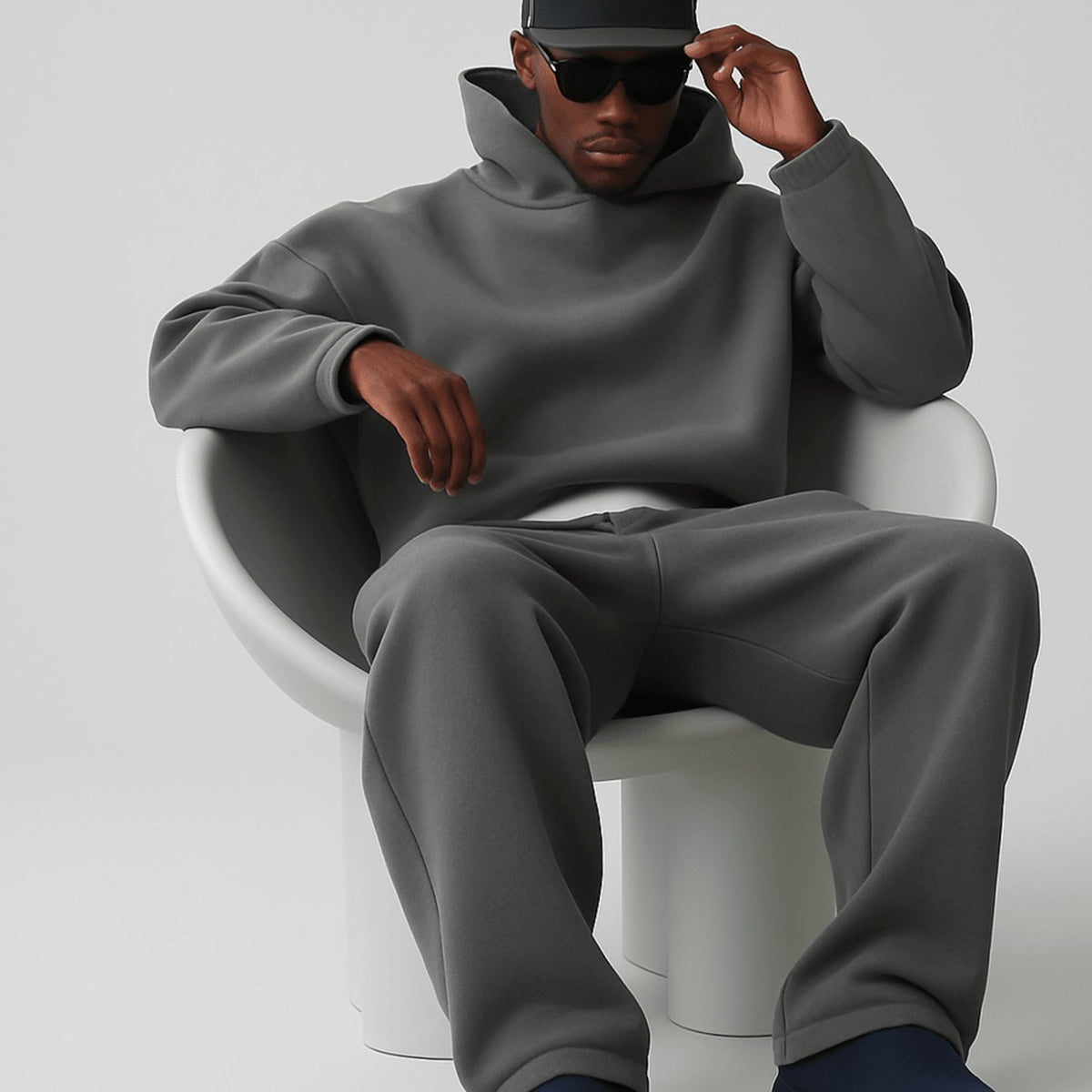 Men's Oversized Pullover Hoodie Jogger Tracksuit Set, Steel Blue - Dark Grey