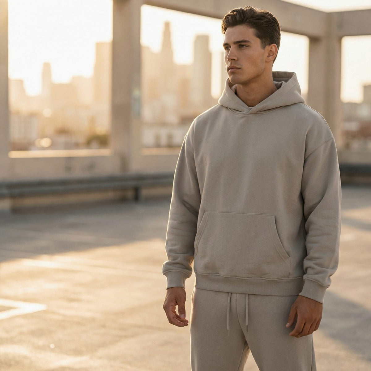 Men's Oversized Pullover Hoodie Jogger Tracksuit Set, Steel Blue