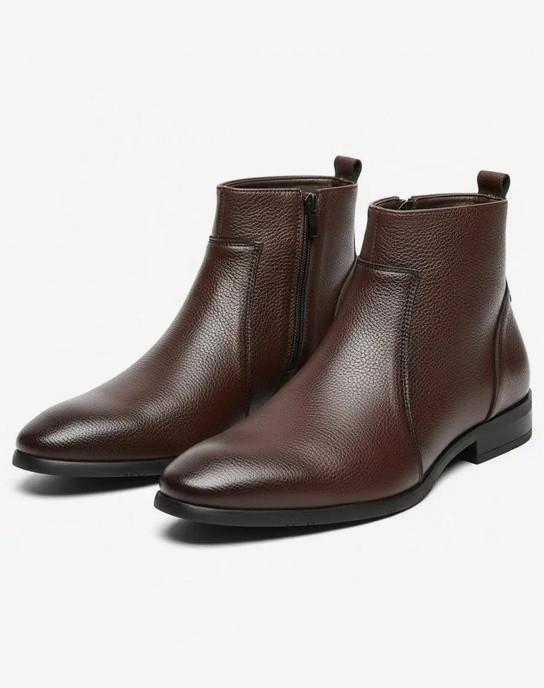 Men's Pointed-Toe Side-Zip Leather Boots - Dark Brown