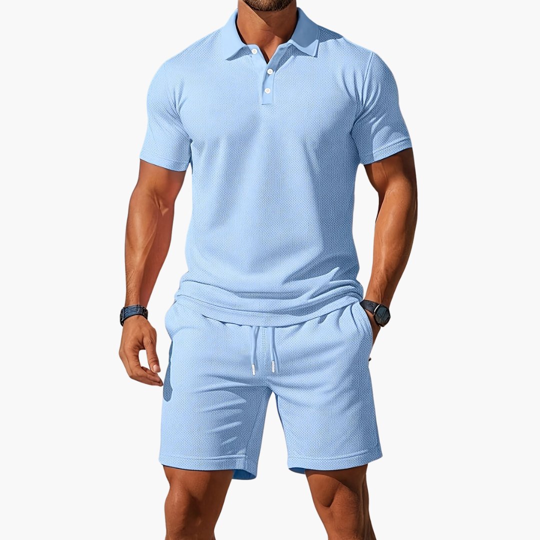 Men's Polo Shirt & Shorts 2 Piece Set Summer Lounge - Light Blue