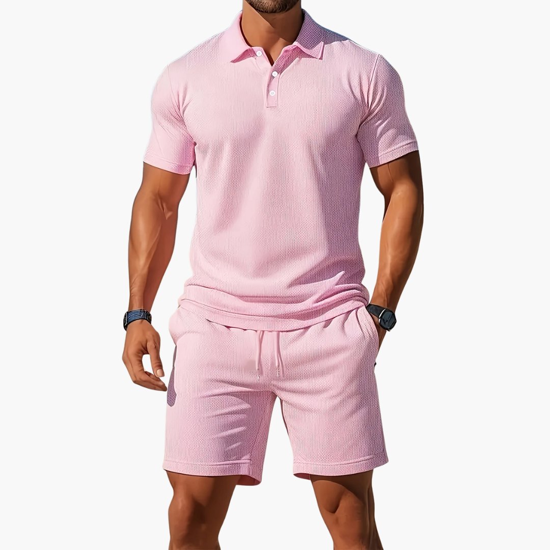 Men's Polo Shirt & Shorts 2 Piece Set Summer Lounge - Light Pink