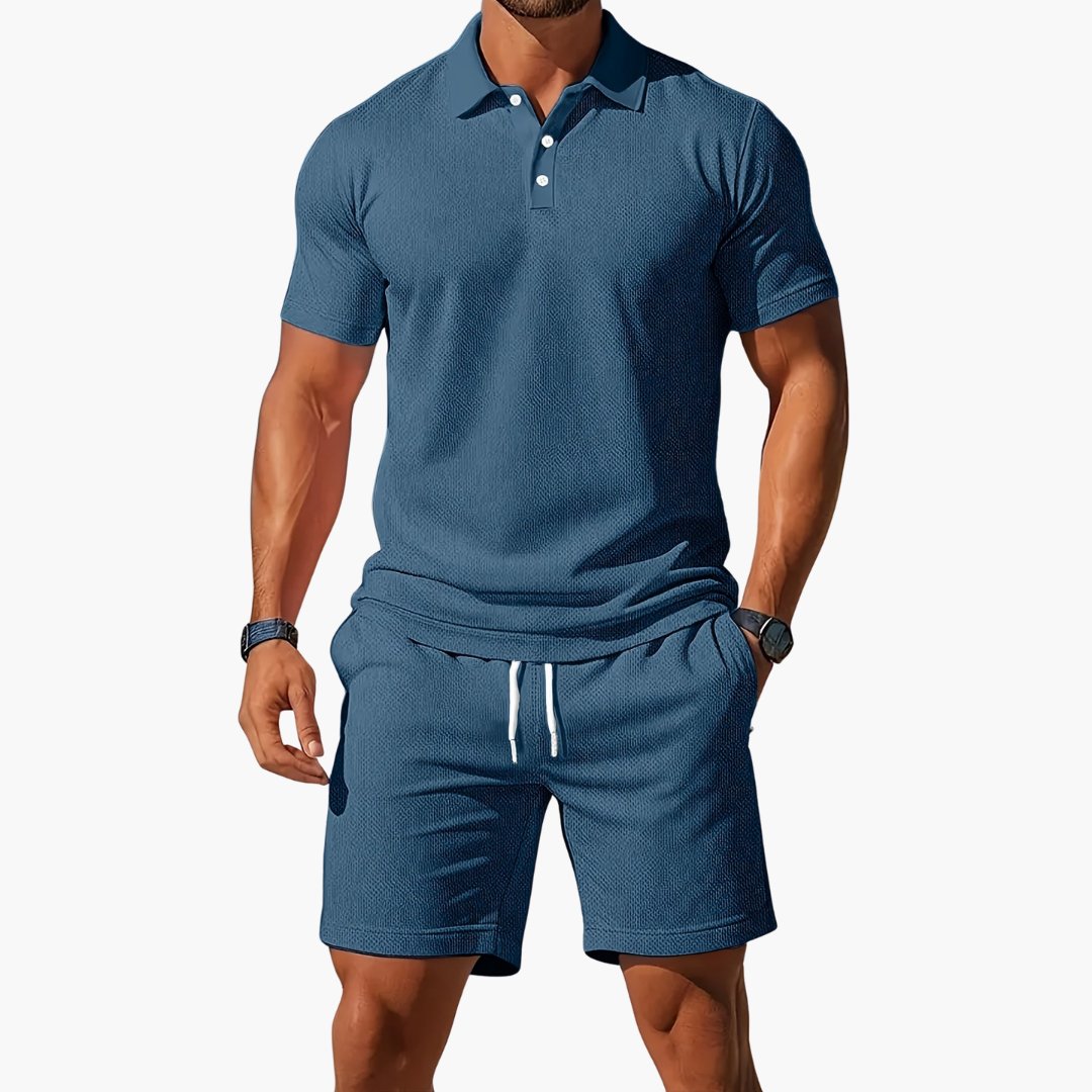 Men's Polo Shirt & Shorts 2 Piece Set Summer Lounge - Blue