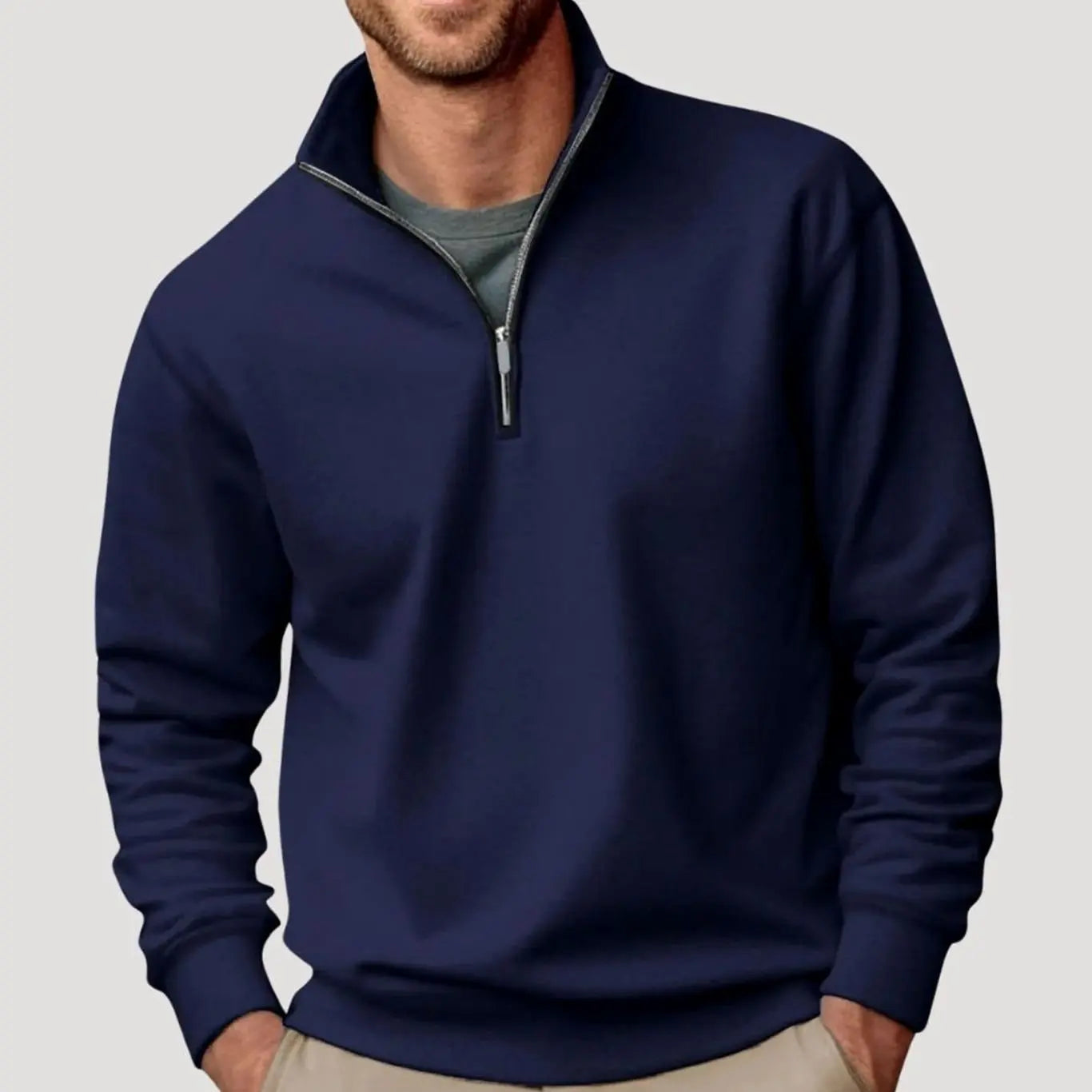 Men's Quarter-Zip Collar Sweatshirt Casual Relaxed Fit Pullover - Navy