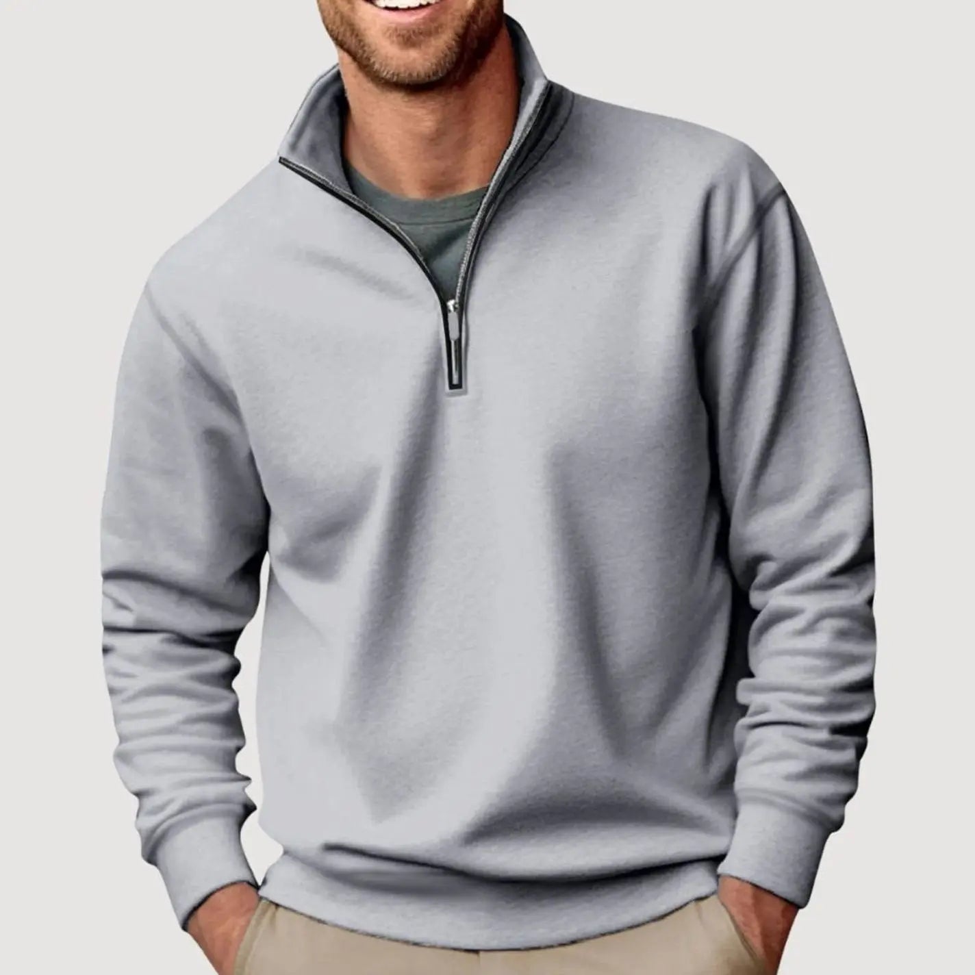 Men's Quarter-Zip Collar Sweatshirt Casual Relaxed Fit Pullover - Grey