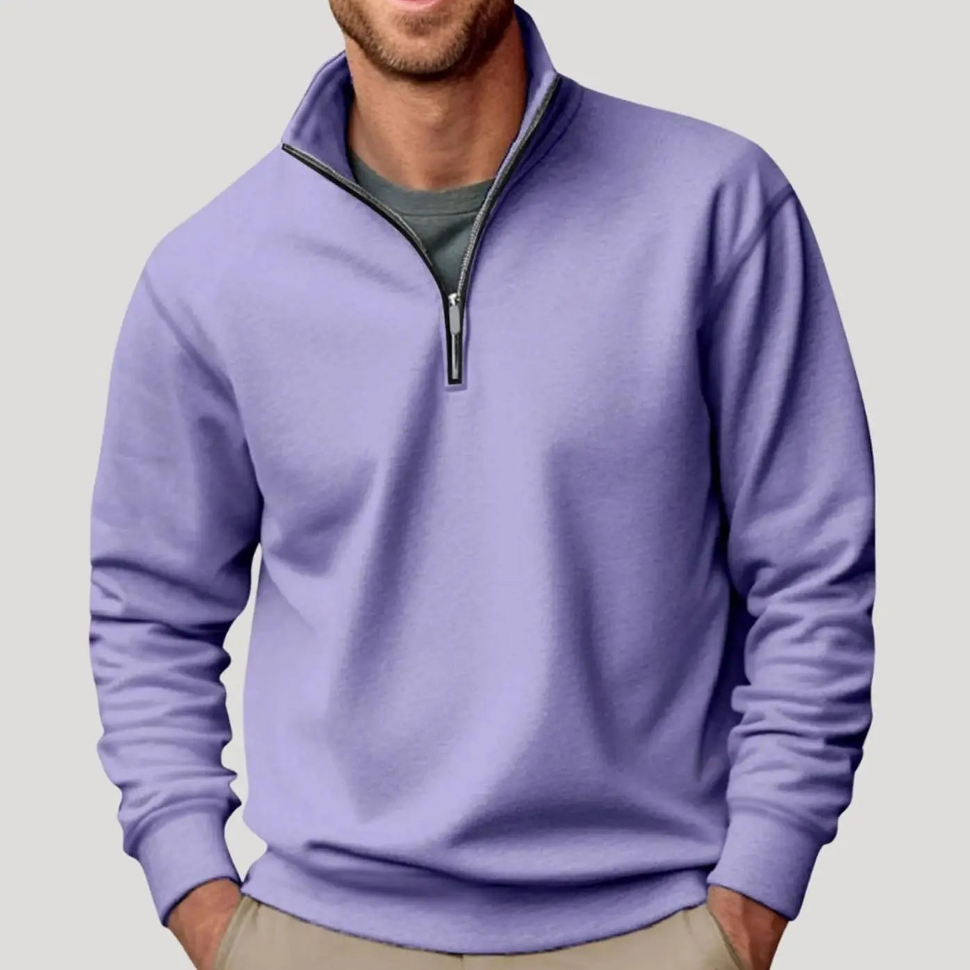 Men's Quarter-Zip Collar Sweatshirt Casual Relaxed Fit Pullover - Purple