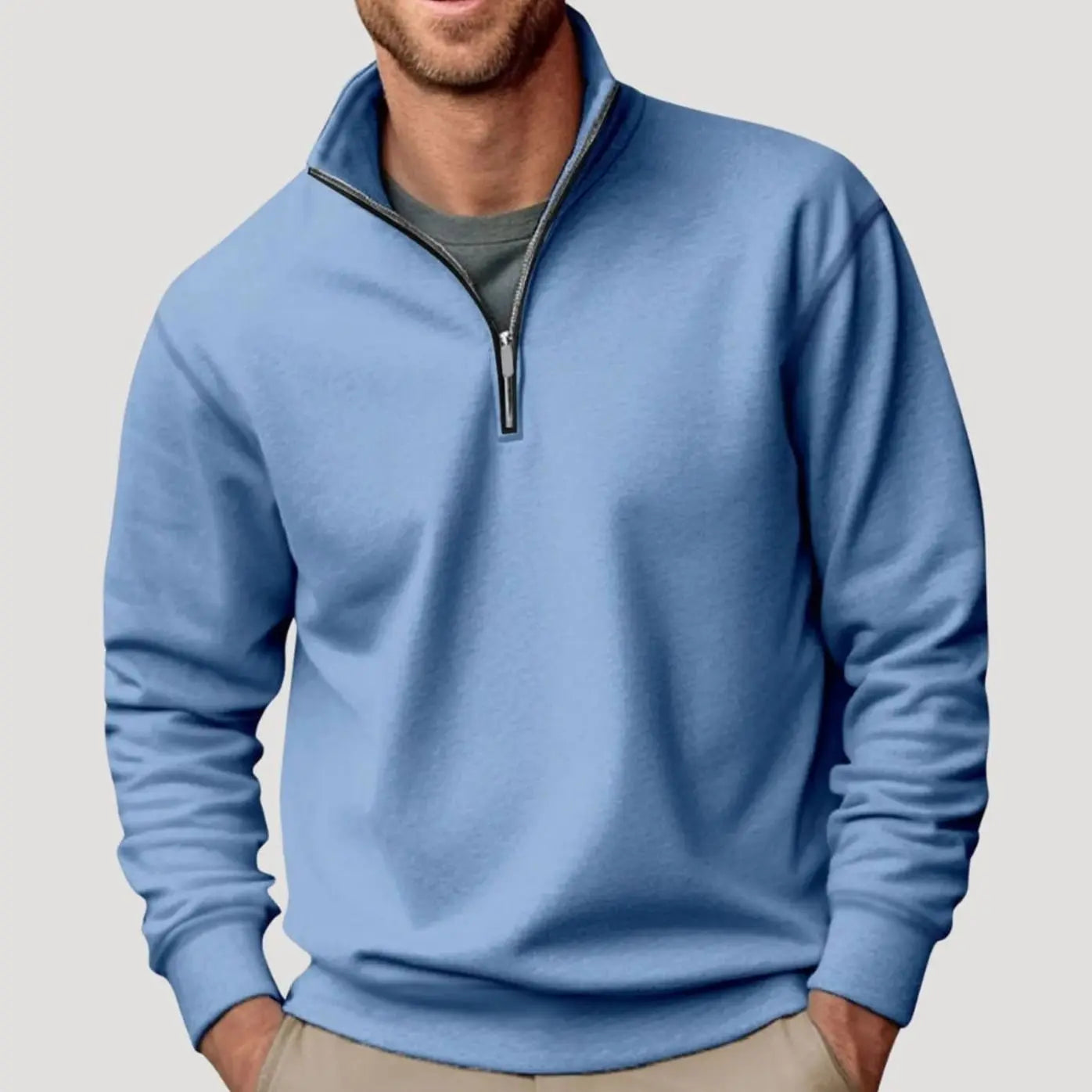 Men's Quarter-Zip Collar Sweatshirt Casual Relaxed Fit Pullover - Blue