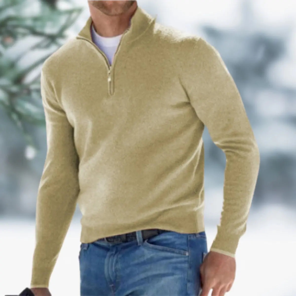 Men's Quarter-Zip Mens Knit Sweater Long Sleeve Pullover Jumper
