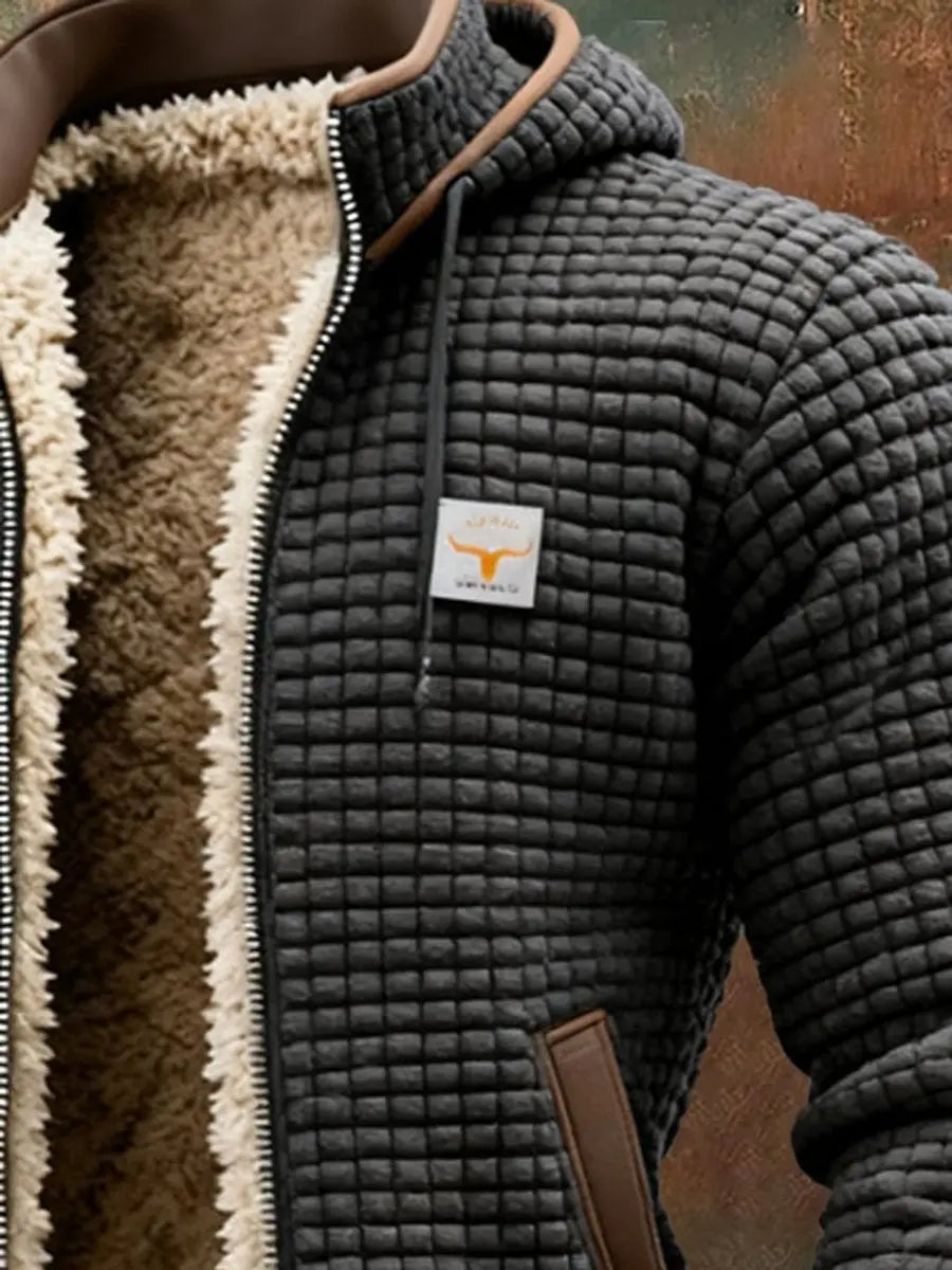 Mens Quilted Jacket Fleece Lined Hooded Zip-Up Winter Coat