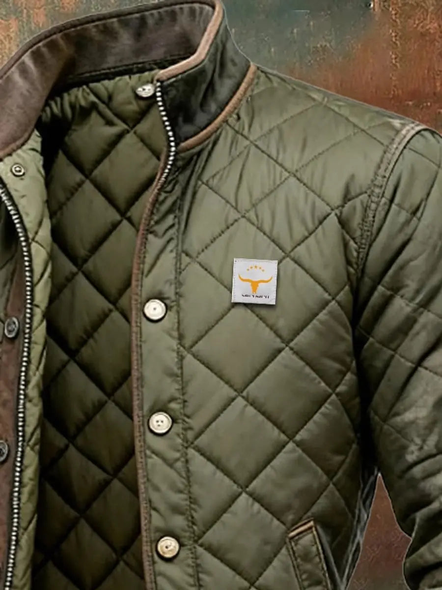 Men's Quilted Jacket Insulated Bomber Stand Collar Winter Coat