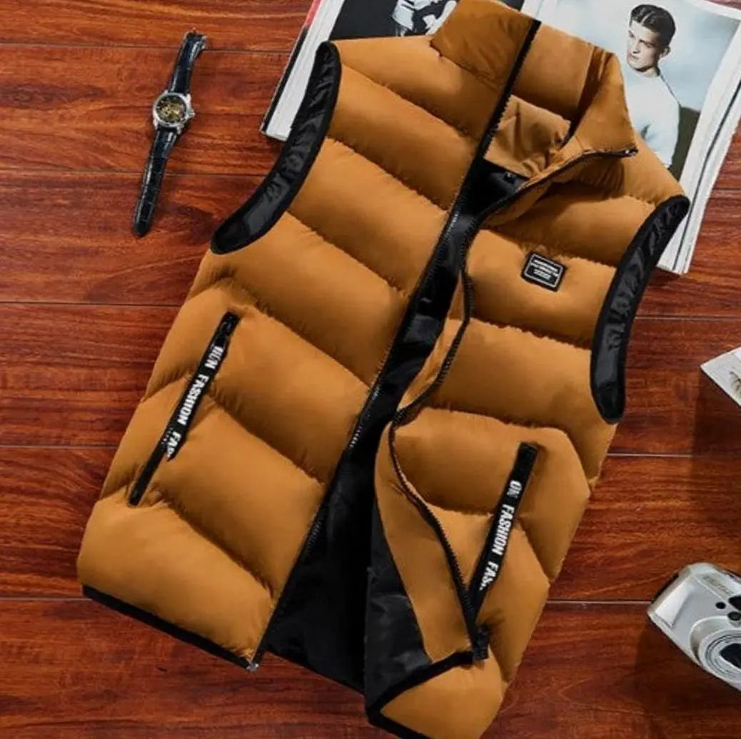 Men's Quilted Puffer Vest Sleeveless Padded Mens Coat - Brown