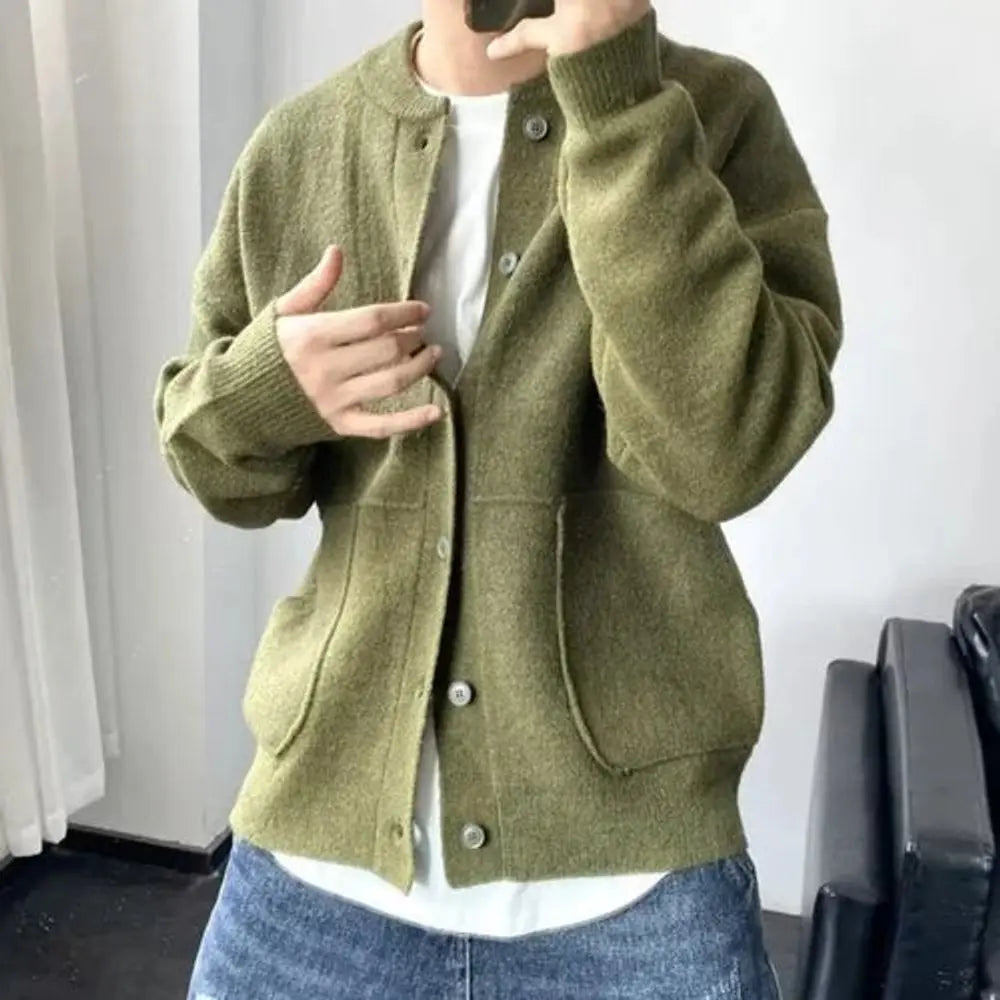 Mens Relaxed Fit Button-Up Knit Cardigan