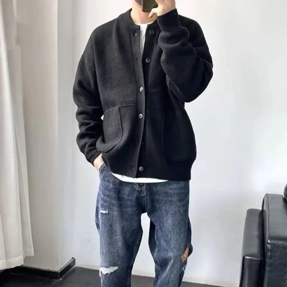 Mens Relaxed Fit Button-Up Knit Cardigan