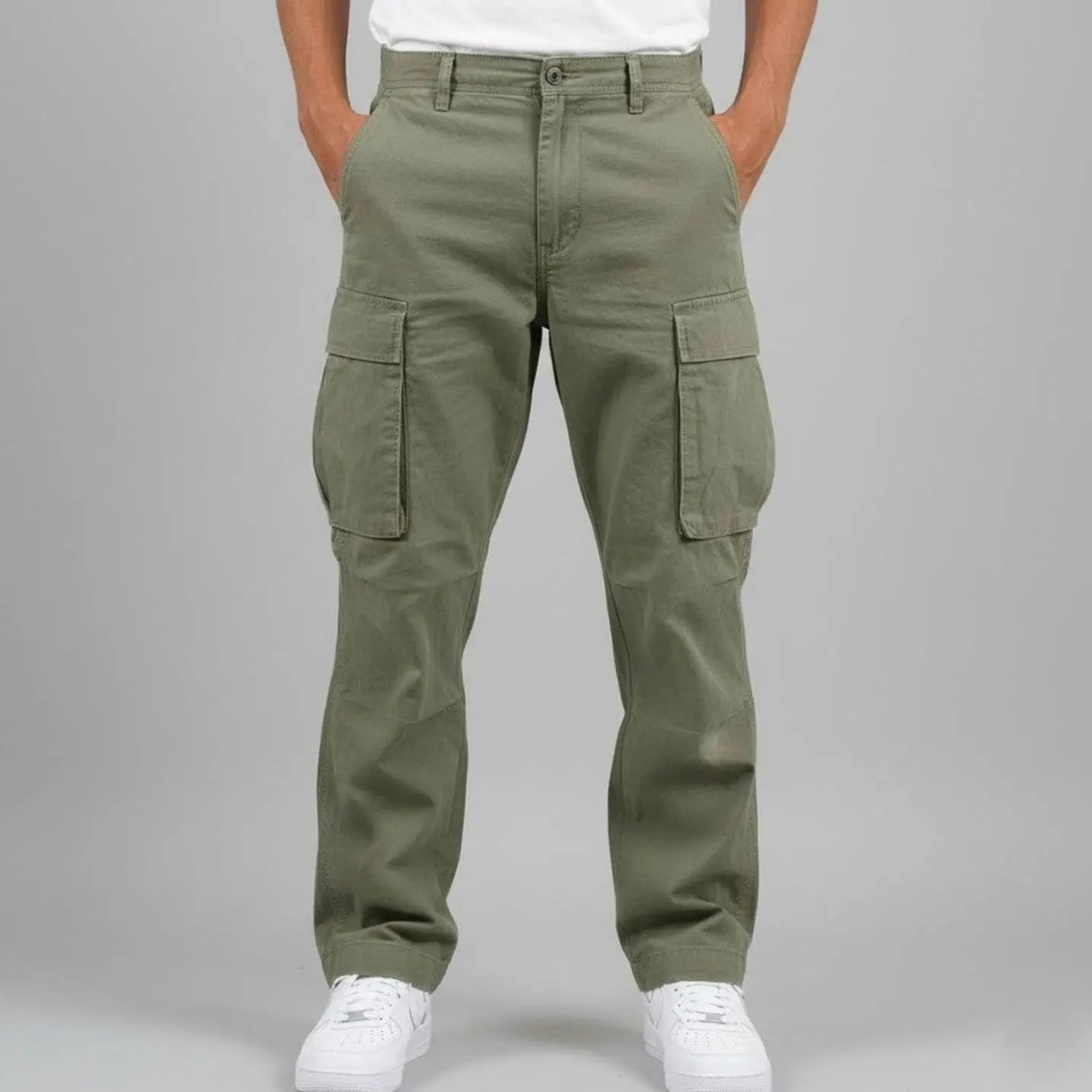 Men's Relaxed Fit Cargo Pants Multi-Pocket Streetwear Trousers - Dark Green