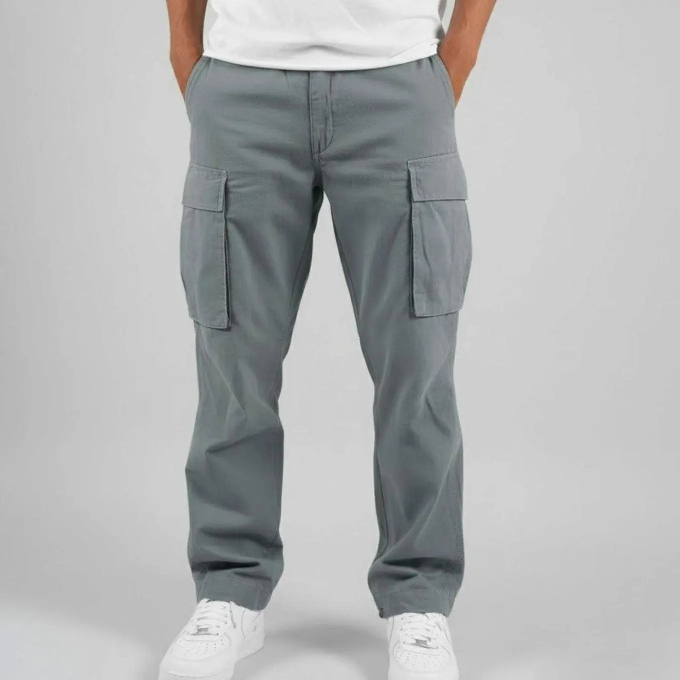 Men's Relaxed Fit Cargo Pants Multi-Pocket Streetwear Trousers - Grey