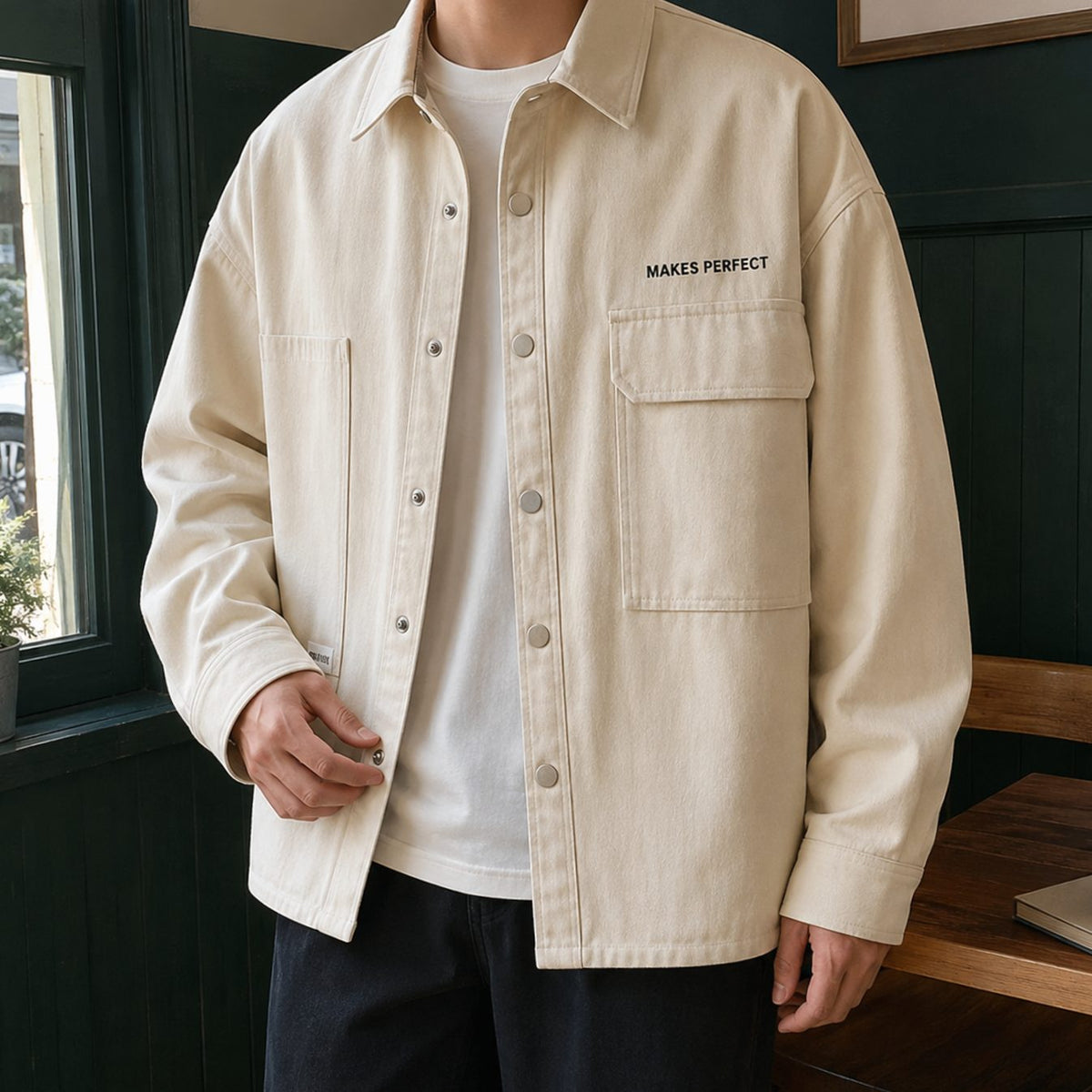 Men's Relaxed-Fit Cotton-Blend Snap-Button Utility Jacket - Apricot