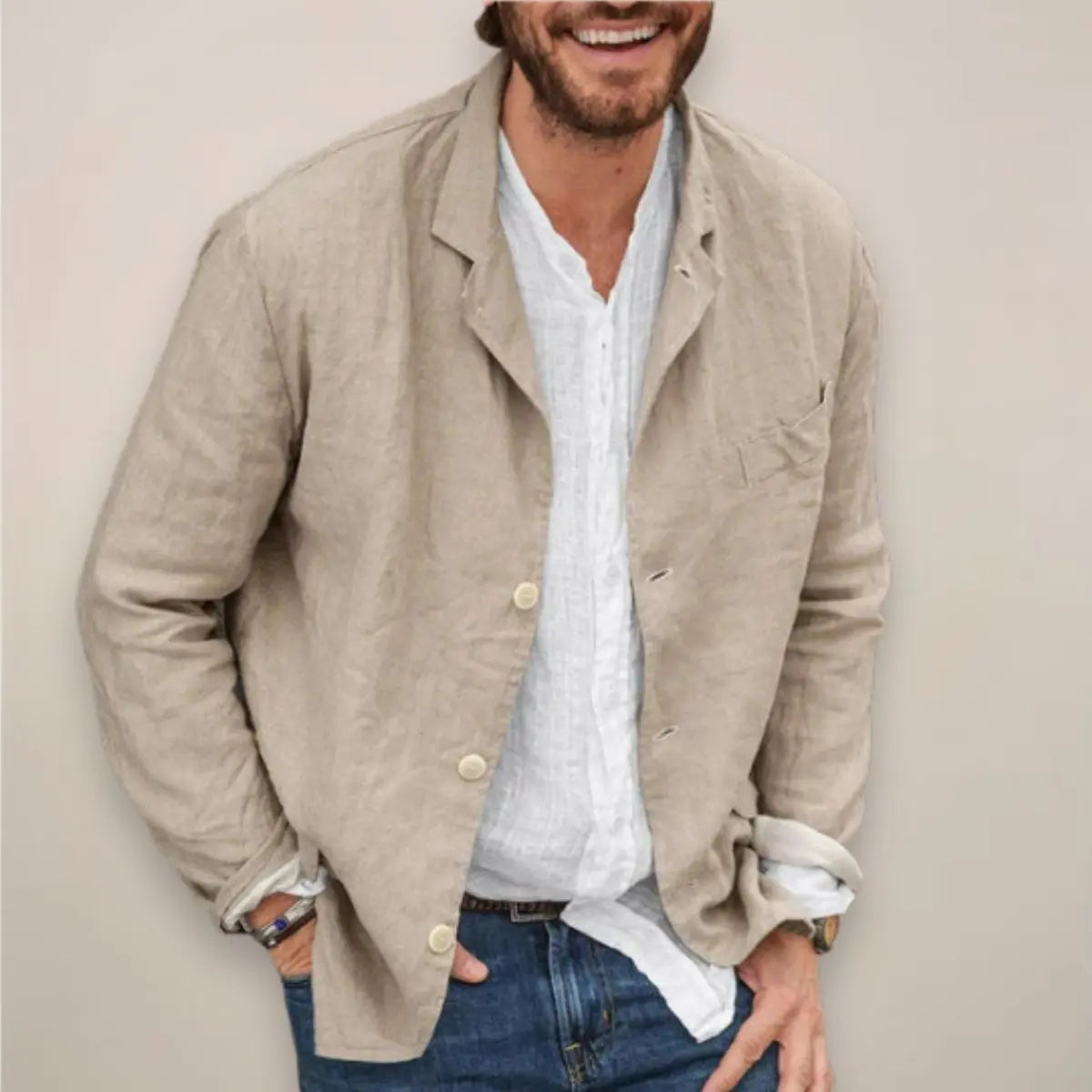 Men's Relaxed-Fit Lightweight Linen Summer Blazer Jacket - Khaki