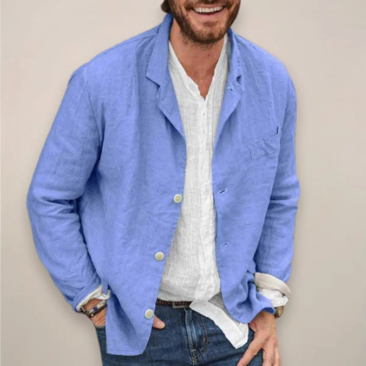 Men's Relaxed-Fit Lightweight Linen Summer Blazer Jacket - Blue