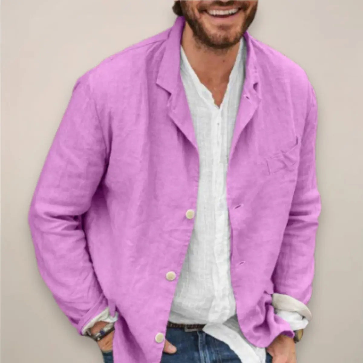 Men's Relaxed-Fit Lightweight Linen Summer Blazer Jacket - Purple