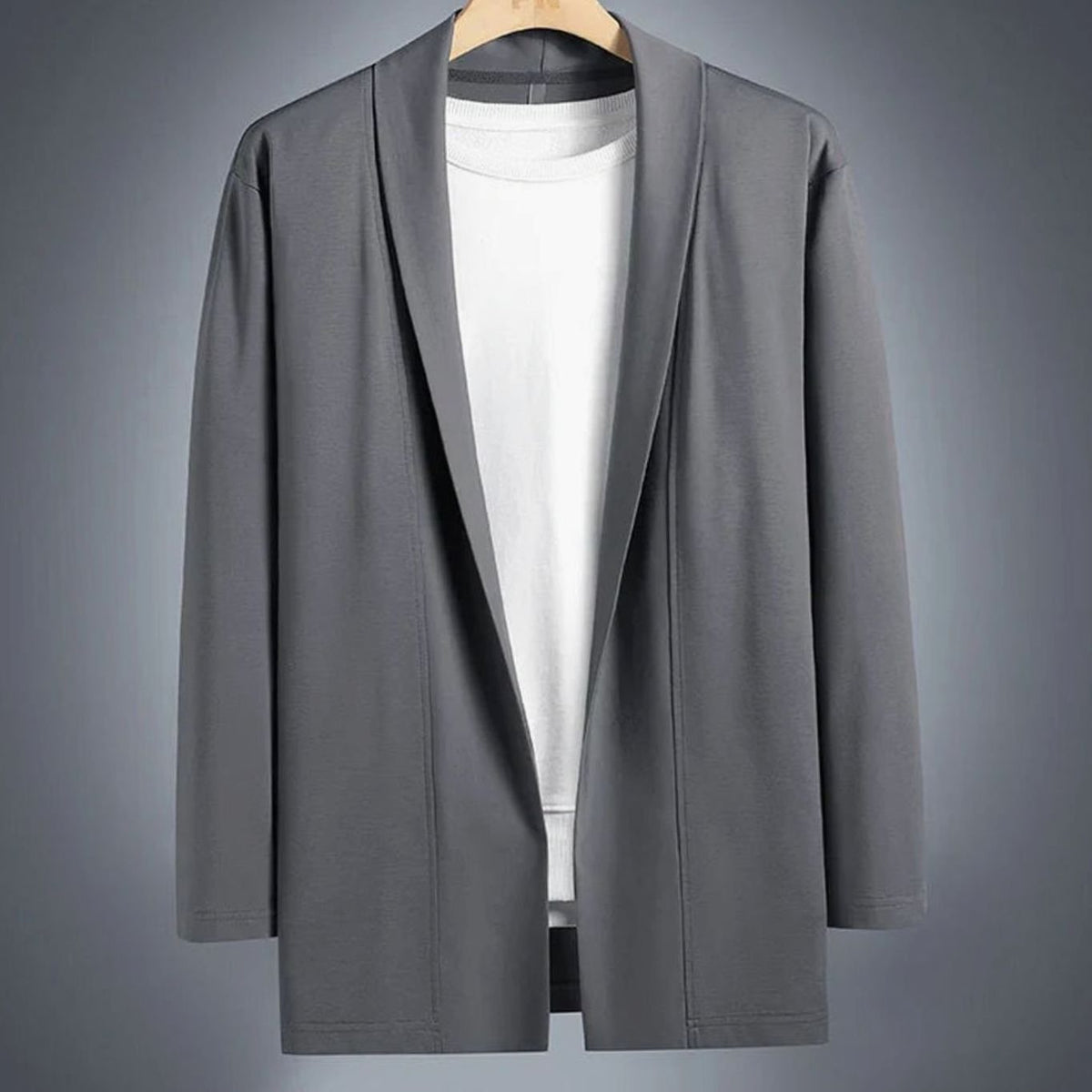 Men's Relaxed Open-Front Cotton Topcoat - Gray