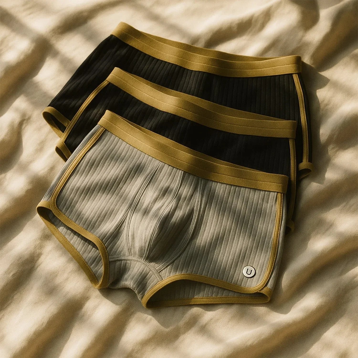 Men's Ribbed Cotton Boxer Shorts Breathable Comfort
