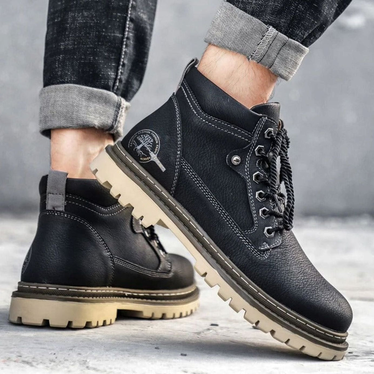 Men's Rugged Lace-Up Ankle Work Boots Padded Collar