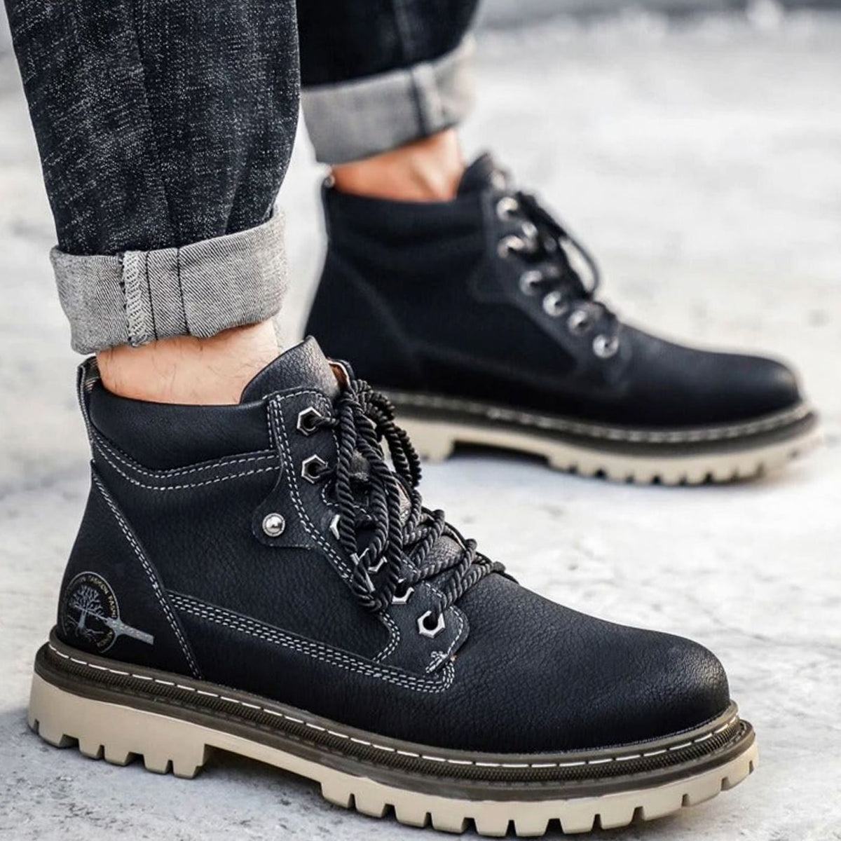 Men's Rugged Lace-Up Ankle Work Boots Padded Collar