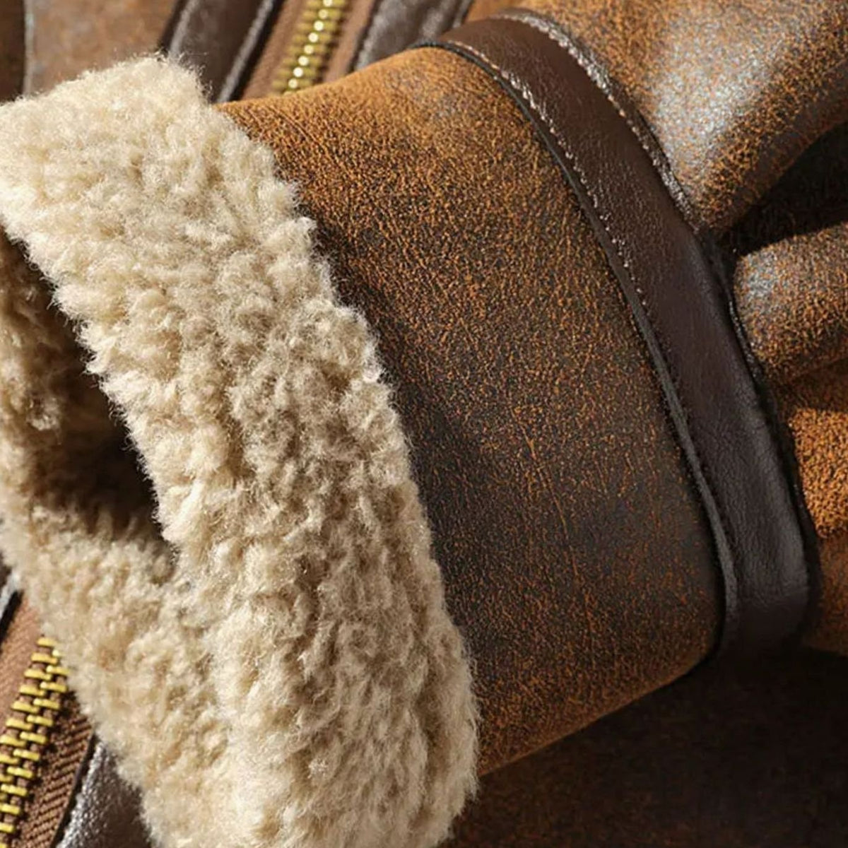 Men's Shearling-Lined Suede Aviator Bomber Jacket