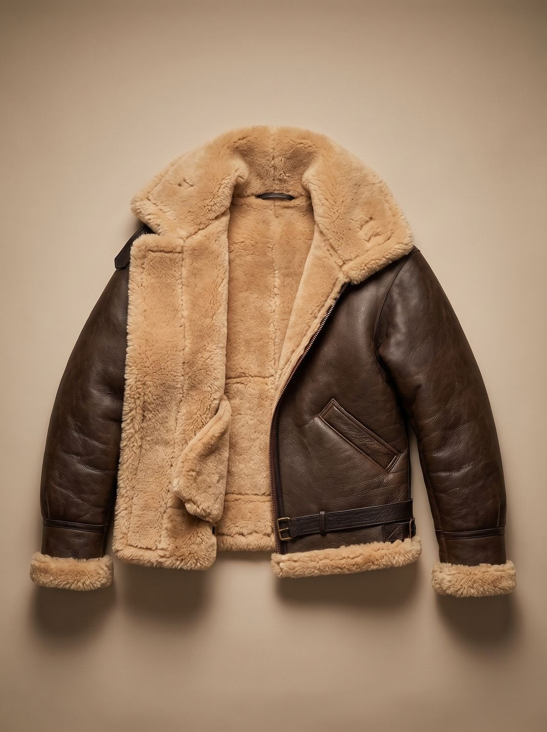 Men's Sheepskin Bomber Leather Flying Jacket Shearling Collar