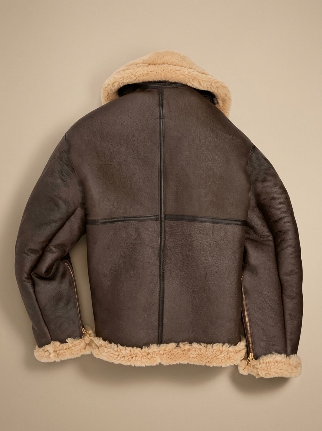 Men's Sheepskin Bomber Leather Flying Jacket Shearling Collar